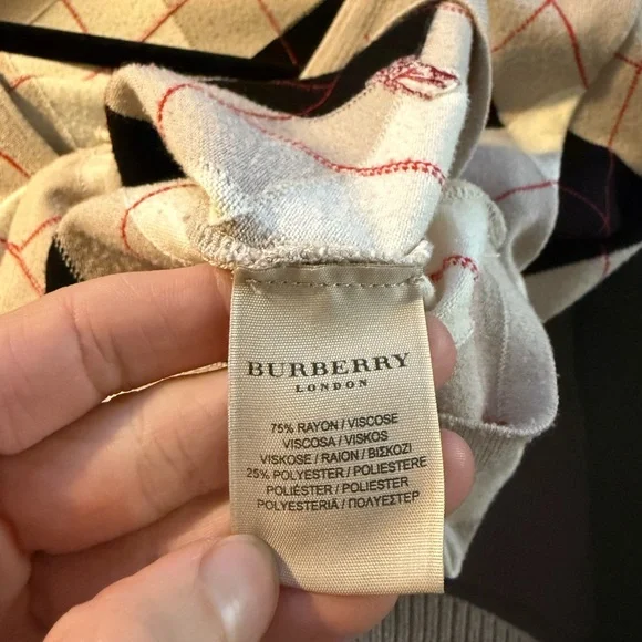 Burberry Argyle Fitted V-Neck Sweater - Black and White